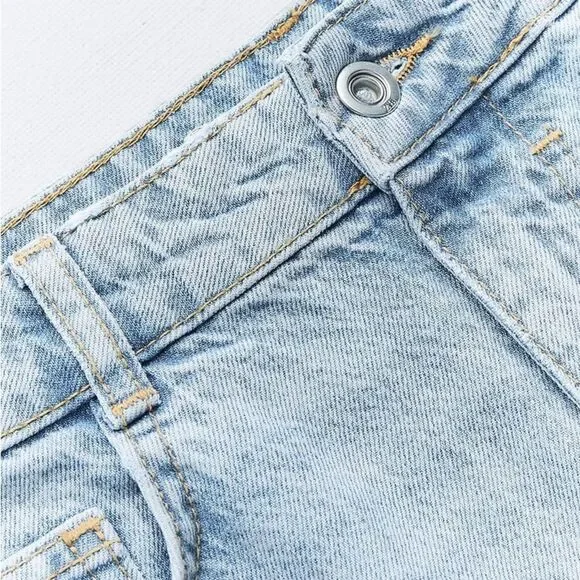 ZARA Z1975 PINK WASHED SLIT DENIM SKIRT - Picture 6 of 13